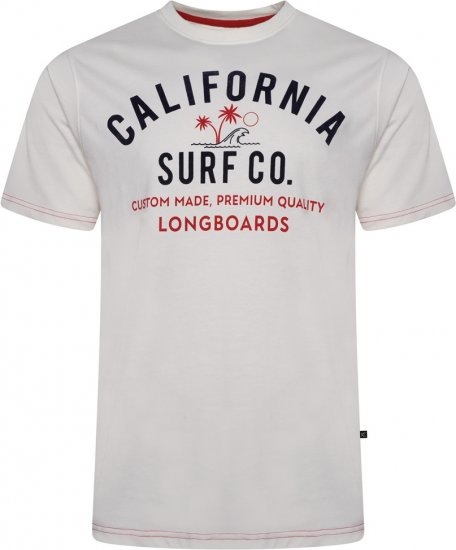 Kam Jeans 5766 California Surf Co T-Shirt Vintage White - Tricouri - Tricouri Bărbați Mărimi Mari