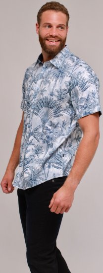 Kam Jeans 6063 Summer Print Short Sleeve Shirt Blue - Cămăși - Cămăși Bărbați Mărimi Mari