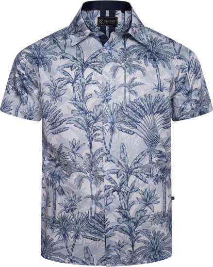 Kam Jeans 6063 Summer Print Short Sleeve Shirt Blue - Cămăși - Cămăși Bărbați Mărimi Mari