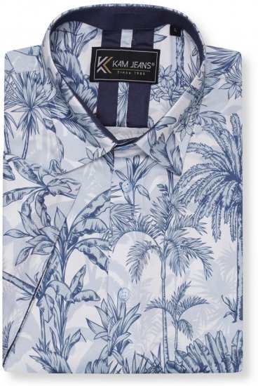 Kam Jeans 6063 Summer Print Short Sleeve Shirt Blue - Cămăși - Cămăși Bărbați Mărimi Mari