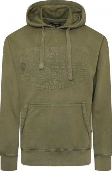 Kam Jeans 7066 Over Head Washed Embossed Hoody Khaki - Pulovere & hanorace - Pulovere & Hanorace Bărbați Mărimi Mari