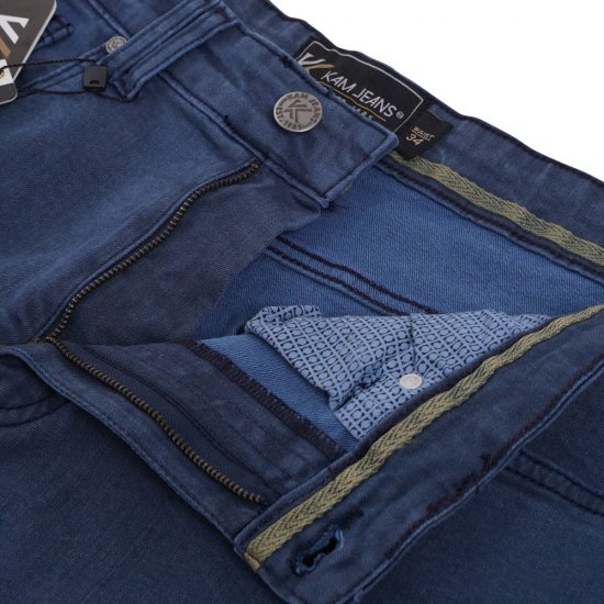 Kam Jeans Onana Embossed Wash Denim Shorts Smokey Blue - Pantaloni scurți - Pantaloni Scurți Mărimi mari Bărbați 
