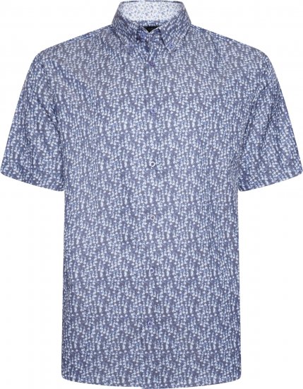 Kam Jeans P032 Premium Floral Short Sleeve Shirt Blue - Cămăși - Cămăși Bărbați Mărimi Mari