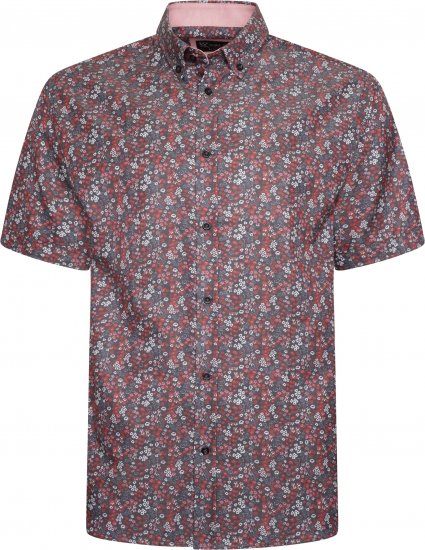 Kam Jeans P034 Premium Floral Print Short Sleeve Shirt Burgundy - Cămăși - Cămăși Bărbați Mărimi Mari
