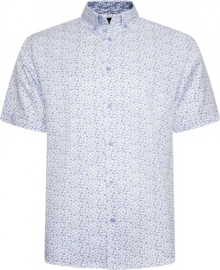 Kam Jeans P035 Premium Mini Leaf Print Short Sleeve Shirt White - Cămăși - Cămăși Bărbați Mărimi Mari