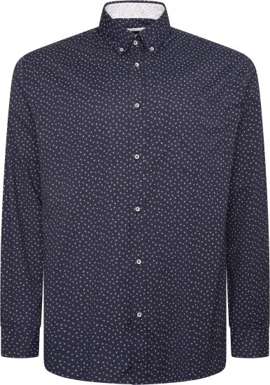 Kam Jeans P037 Dobby Print Stretch Long Sleeve Shirt Navy - Cămăși - Cămăși Bărbați Mărimi Mari