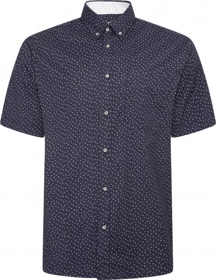 Kam Jeans P037 Dobby Print Stretch Short Sleeve Shirt Navy - Cămăși - Cămăși Bărbați Mărimi Mari
