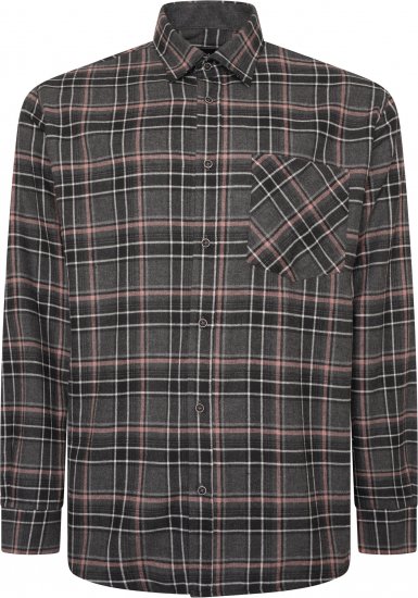 Kam Jeans P041 Premium Flannel Check Long Sleeve Shirt Charcoal - Cămăși - Cămăși Bărbați Mărimi Mari