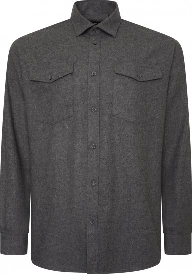 Kam Jeans P042 Premium Brushed Herringbone Long Sleeve Shirt Charcoal - Cămăși - Cămăși Bărbați Mărimi Mari
