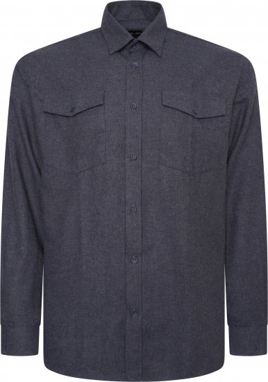Kam Jeans P042 Premium Brushed Herringbone Long Sleeve Shirt Indigo - Cămăși - Cămăși Bărbați Mărimi Mari