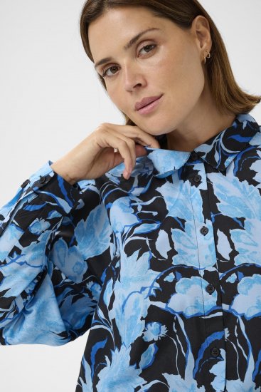 Kaffe Curve Sasja Cămașă cu mânecă lungă Blue Snake Flower - Bluze & tunici - 