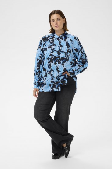 Kaffe Curve Sasja Cămașă cu mânecă lungă Blue Snake Flower - Bluze & tunici - 