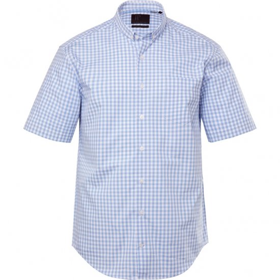 JP1880 Shirt Traditional Short Sleeve Checked Light Blue - Cămăși - Cămăși Bărbați Mărimi Mari