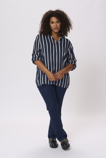 Kaffe Curve Sida Bluză Midnight/Cretă Dungat - Bluze & tunici - 