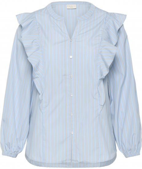 Kaffe Curve Lenia Flounce Shirt Powder Blue Stripe - Cămăși - 
