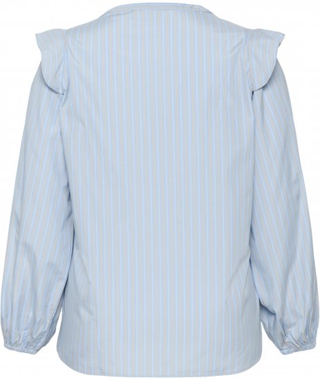 Kaffe Curve Lenia Flounce Shirt Powder Blue Stripe - Cămăși - 