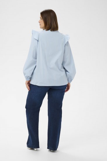 Kaffe Curve Lenia Flounce Shirt Powder Blue Stripe - Cămăși - 