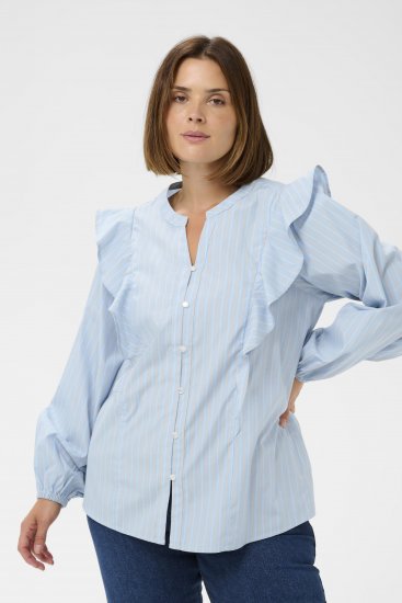Kaffe Curve Lenia Flounce Shirt Powder Blue Stripe - Cămăși - 