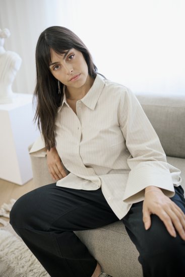 Kaffe Curve Josa Shirt Feather Grey Stripe - Cămăși - 
