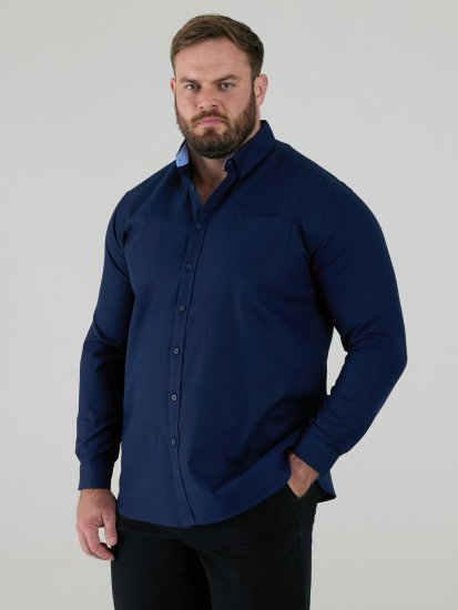 D555 Richard Cămașă Oxford Cu Mânecă Lungă TALL Bleumarin - TALL cămăși - 