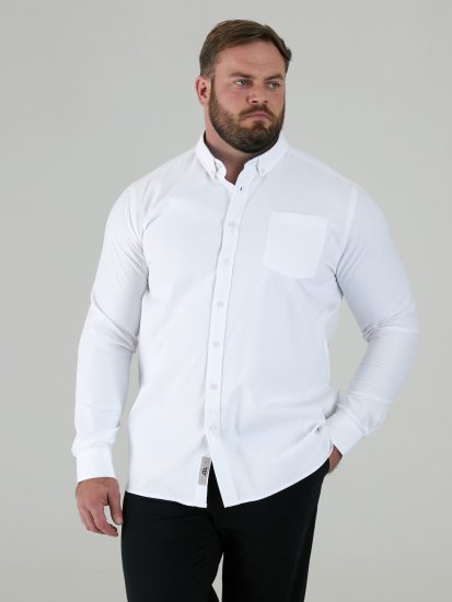 D555 Richard Cămașă Oxford Cu Mânecă Lungă TALL Albă - TALL cămăși - 