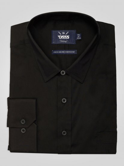 D555 Oliver Cămașă Elastică Cu Mânecă Lungă Rezistentă La Pete Fără Călcare Neagră - Cămăși - Cămăși Bărbați Mărimi Mari