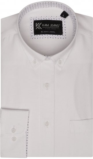 Kam Jeans P020 Premium Long sleeve Oxford Shirt White - Cămăși - Cămăși Bărbați Mărimi Mari