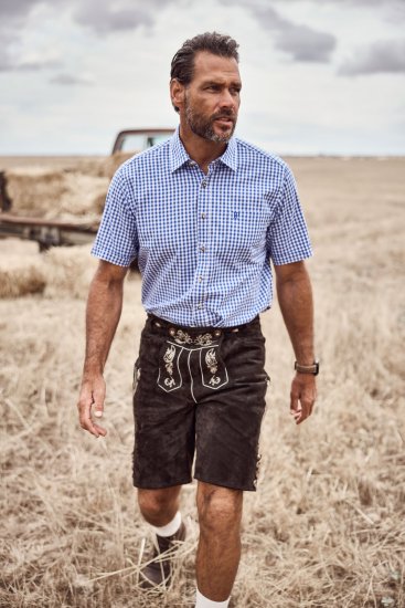 JP1880 Short Sleeve Check Print Traditional Shirt Blue - Cămăși - Cămăși Bărbați Mărimi Mari