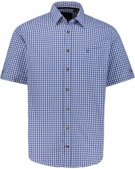 JP1880 Short Sleeve Check Print Traditional Shirt Blue - Cămăși - Cămăși Bărbați Mărimi Mari