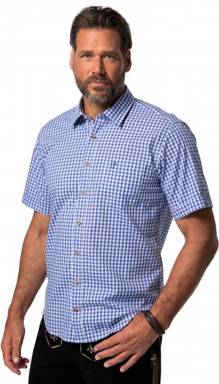 JP1880 Short Sleeve Check Print Traditional Shirt Blue - Cămăși - Cămăși Bărbați Mărimi Mari