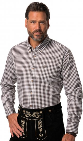 JP1880 Long Sleeve Check Print Traditional Shirt Brown - Cămăși - Cămăși Bărbați Mărimi Mari