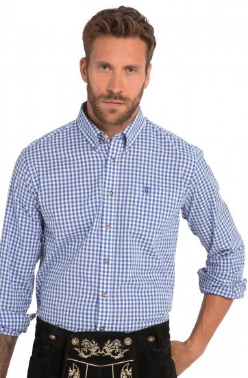 JP1880 Shirt Traditional Checked Long Sleeve Blue - Cămăși - Cămăși Bărbați Mărimi Mari