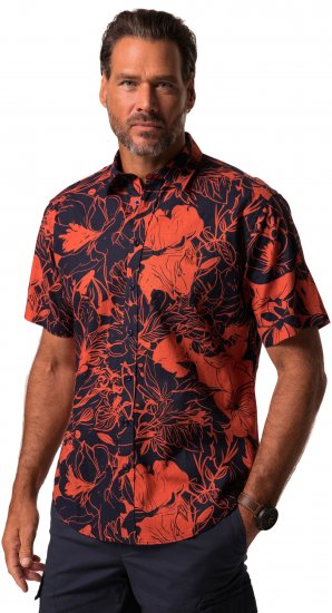 JP1880 Shirt Short Sleeve Linen Blend Red - Cămăși - Cămăși Bărbați Mărimi Mari