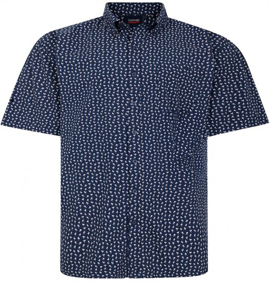 Espionage SH439 Mini Flamingo Printed Short Sleeve Shirt Navy - Cămăși - Cămăși Bărbați Mărimi Mari