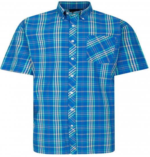 Espionage SH443 Checked Short Sleeve Shirt Royal/Mint/Lemon - Cămăși cu mânecă scurtă - Cămăși Bărbați maneca scurta mărimi mari