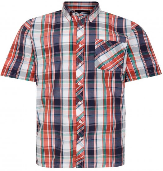 Espionage SH443 Checked Short Sleeve Shirt Navy/Coral/White - Cămăși cu mânecă scurtă - Cămăși Bărbați maneca scurta mărimi mari
