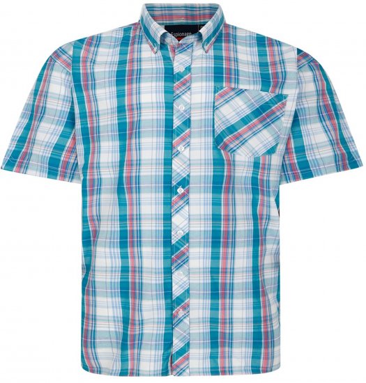 Espionage SH443 Checked Short Sleeve Shirt Green/Pink/White - Cămăși - Cămăși Bărbați Mărimi Mari
