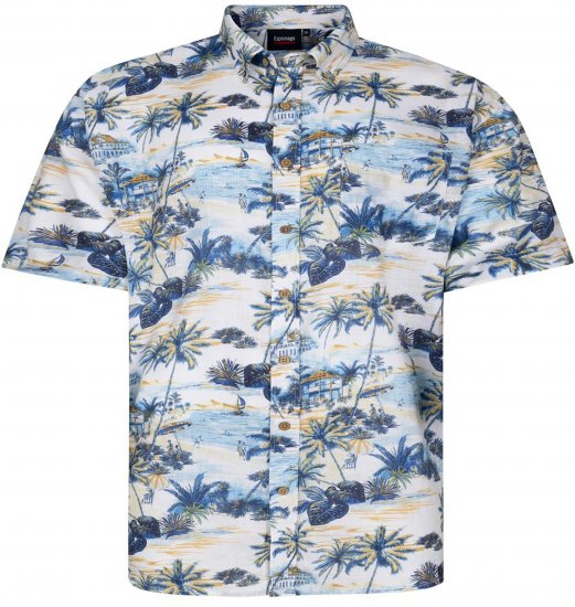 Espionage SH469 Short Sleeve Palm Printed Shirt Blue/Lemon - Cămăși cu mânecă scurtă - Cămăși Bărbați maneca scurta mărimi mari
