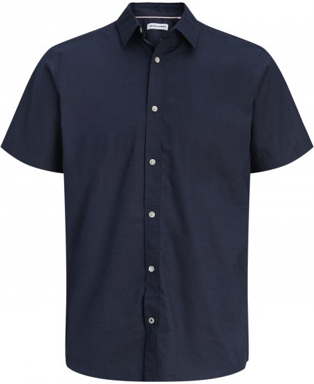 Jack & Jones Henry Slub Short Sleeve Navy - Cămăși - Cămăși Bărbați Mărimi Mari