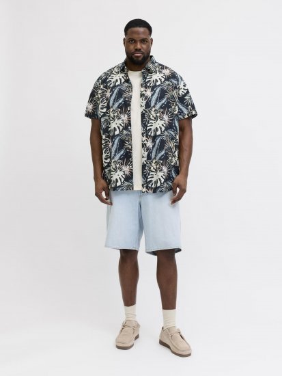 Jack & Jones Honolulu Short Sleeve Resort Shirt Black - Cămăși - Cămăși Bărbați Mărimi Mari
