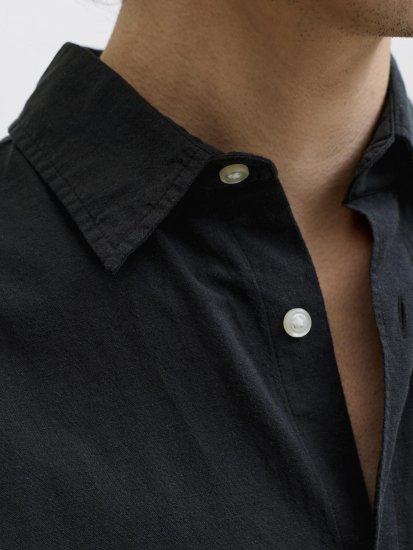 Jack & Jones Breeze Linen Short Sleeve Shirt Black - Cămăși - Cămăși Bărbați Mărimi Mari