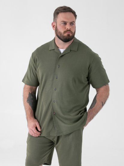 D555 Connor Stretch Cuban Collar Reosrt Short Sleeve Shirt Khaki - Cămăși - Cămăși Bărbați Mărimi Mari