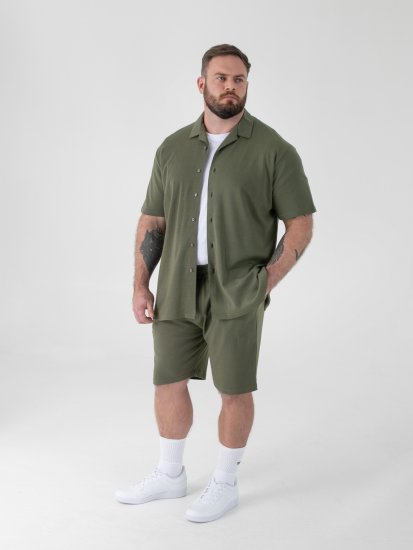 D555 Connor Stretch Cuban Collar Reosrt Short Sleeve Shirt Khaki - Cămăși - Cămăși Bărbați Mărimi Mari