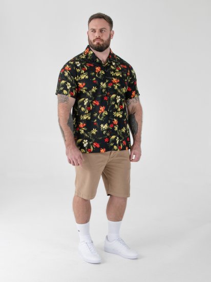 D555 Gordon Hawaiian AOP Cuvan Collar Resort Short Sleeve Black - Cămăși - Cămăși Bărbați Mărimi Mari