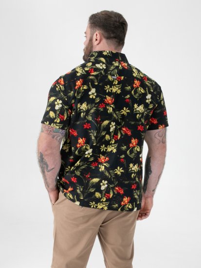 D555 Gordon Hawaiian AOP Cuvan Collar Resort Short Sleeve Black - Cămăși - Cămăși Bărbați Mărimi Mari