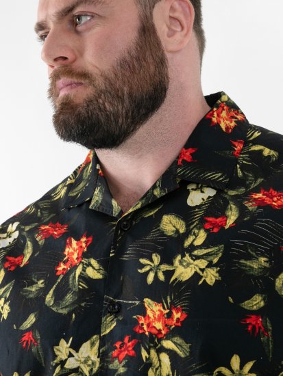 D555 Gordon Hawaiian AOP Cuvan Collar Resort Short Sleeve Black - Cămăși - Cămăși Bărbați Mărimi Mari