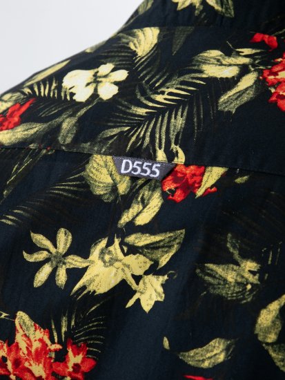 D555 Gordon Hawaiian AOP Cuvan Collar Resort Short Sleeve Black - Cămăși - Cămăși Bărbați Mărimi Mari
