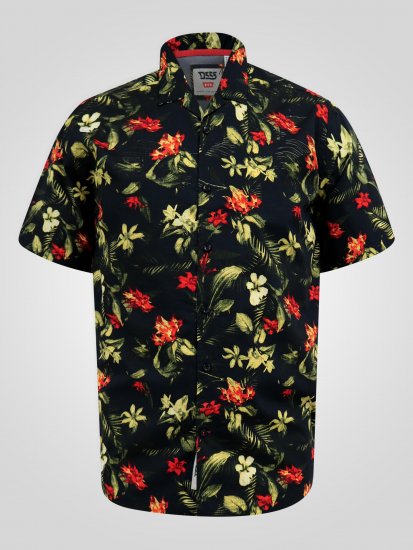 D555 Gordon Hawaiian AOP Cuvan Collar Resort Short Sleeve Black - Cămăși - Cămăși Bărbați Mărimi Mari