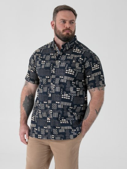 D555 Rick Geometric Print Short Sleeve Shirt Navy - Cămăși - Cămăși Bărbați Mărimi Mari
