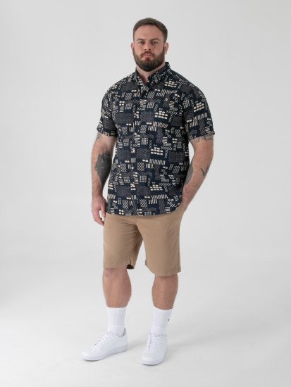 D555 Rick Geometric Print Short Sleeve Shirt Navy - Cămăși - Cămăși Bărbați Mărimi Mari